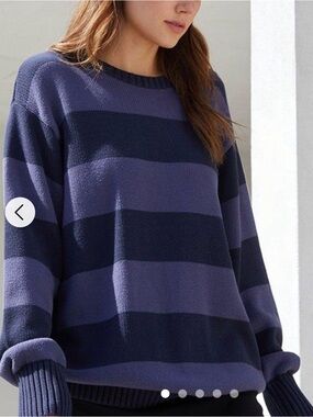 Brandy Melville Women's Crewneck Sweater - Black and Gray-Blue Stripes